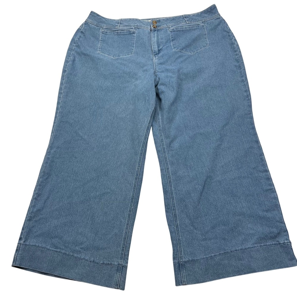 Cato Est. 1946 Denim Wide Leg Pants Women 24W Petite Blue Stretch Patch Pockets